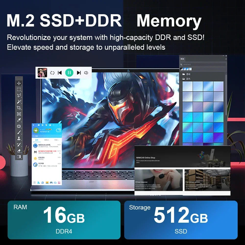 Ordinateur portable ultra fin – Intel Celeron N4000, 15,6’’, Gamer/bureau/étude, Windows 11 Pro, 16Go RAM, SSD 512Go/1To/2To, PC portable professionnel