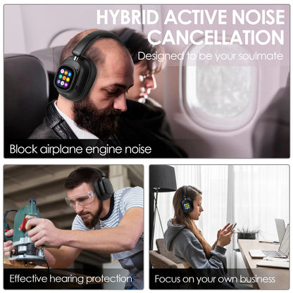 Siindoo JH-ANC930Plus – Écouteurs à suppression active du bruit, casque hybride sans fil avec écran LED tactile multi-magnétique
