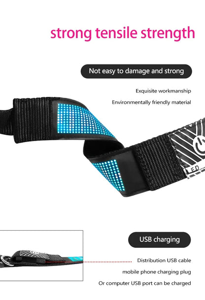 Collier LED personnalisable pour Chien – Sécurité Nocturne Multilingue avec Affichage RGB