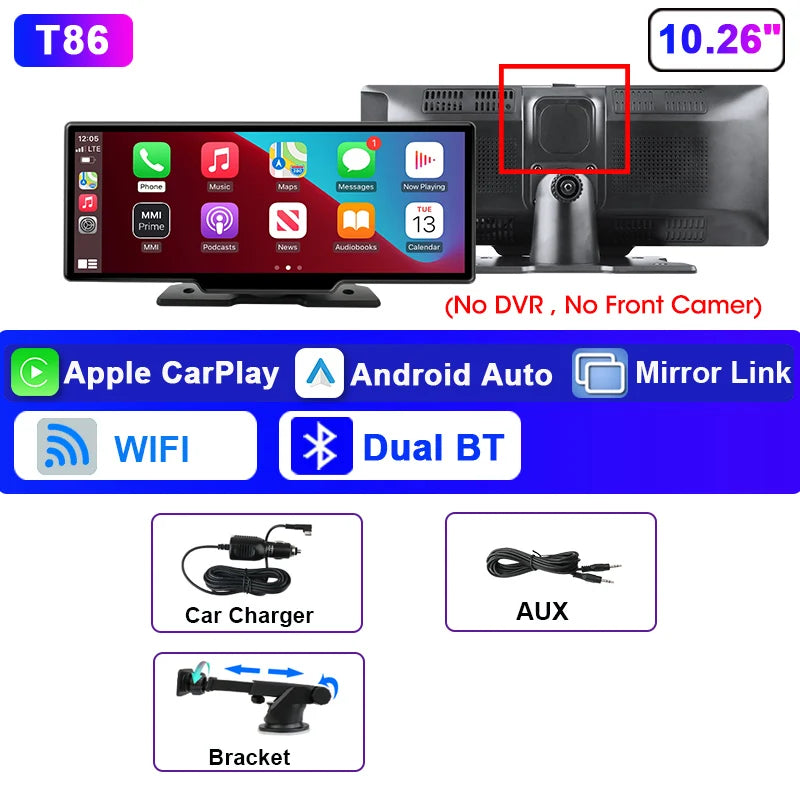 Écran Carplay Android Auto sans fil Srnubi 10.26” – 4K DVR tableau de bord, enregistreur double caméra, GPS