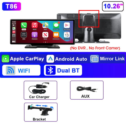 Écran Carplay Android Auto sans fil Srnubi 10.26” – 4K DVR tableau de bord, enregistreur double caméra, GPS