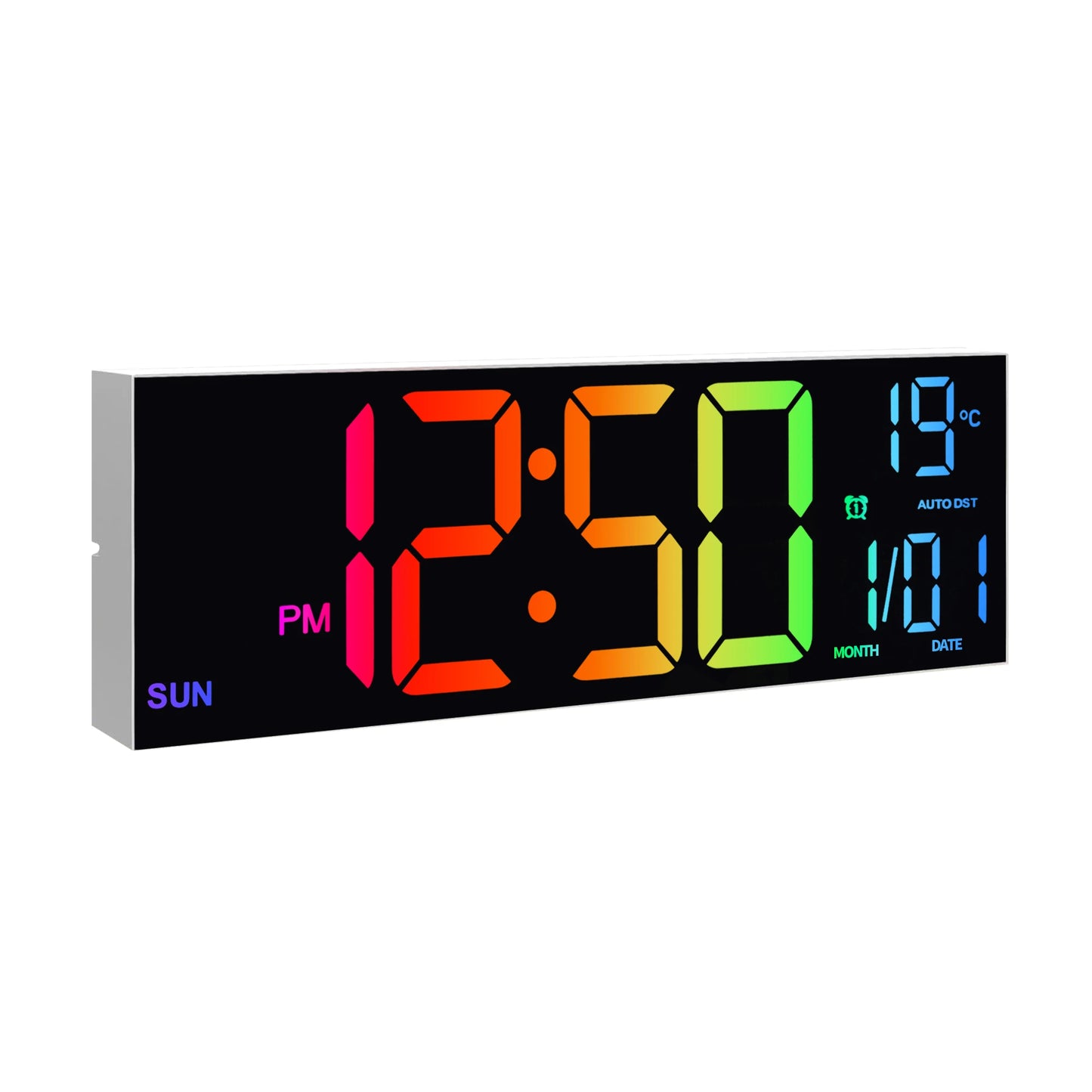 Grande horloge murale numérique de 16 pouces, grand écran LED avec télécommande, 8 couleurs RVB, alarme, DST, température pour salon, cuisine