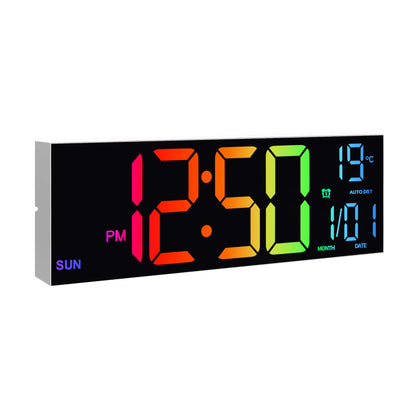 Grande horloge murale numérique de 16 pouces, grand écran LED avec télécommande, 8 couleurs RVB, alarme, DST, température pour salon, cuisine