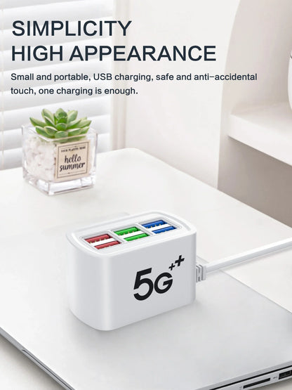 Chargeur USB rapide 6 en 1 multiprise - Station bureau, cordon 1m, adaptateur HUB USB, prises EU/US