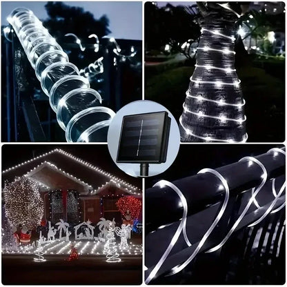 Guirlande LED solaire extérieure étanche – Tube corde féerique – Jardin, déco de vacances, Noël