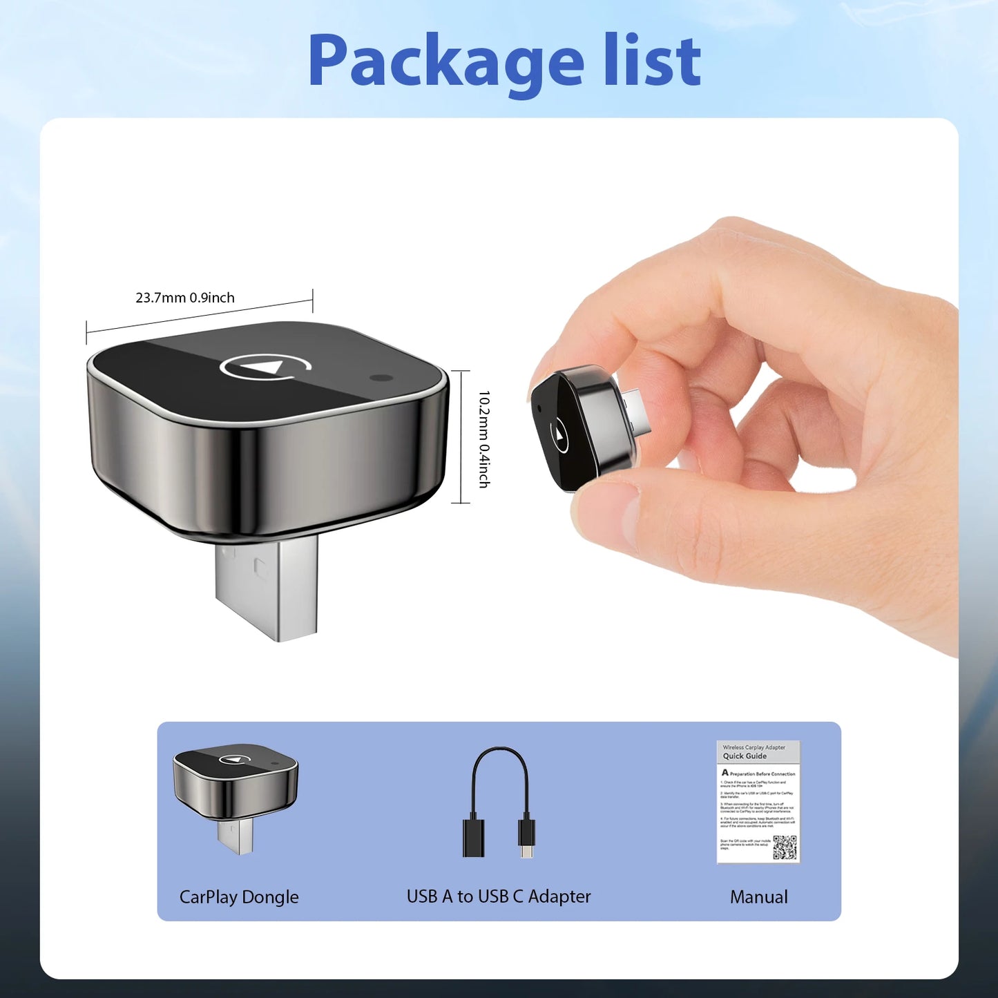 Adaptateur CarPlay sans fil Pionray 2 en 1 – Android Auto, WiFi 5Ghz, USB type-C/USB Plug & Play