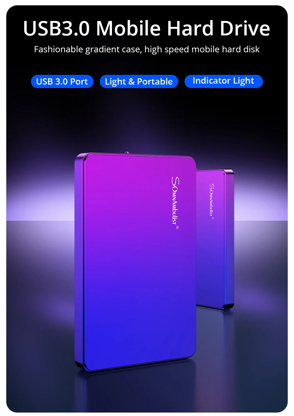 SomnAmbulist – Disque dur externe portable HDD 2,5 pouces – Capacités 250 Go, 320 Go, 500 Go, 1 To – USB 3.0 – Compatible PC, TV, PS4, Xbox, Laptop