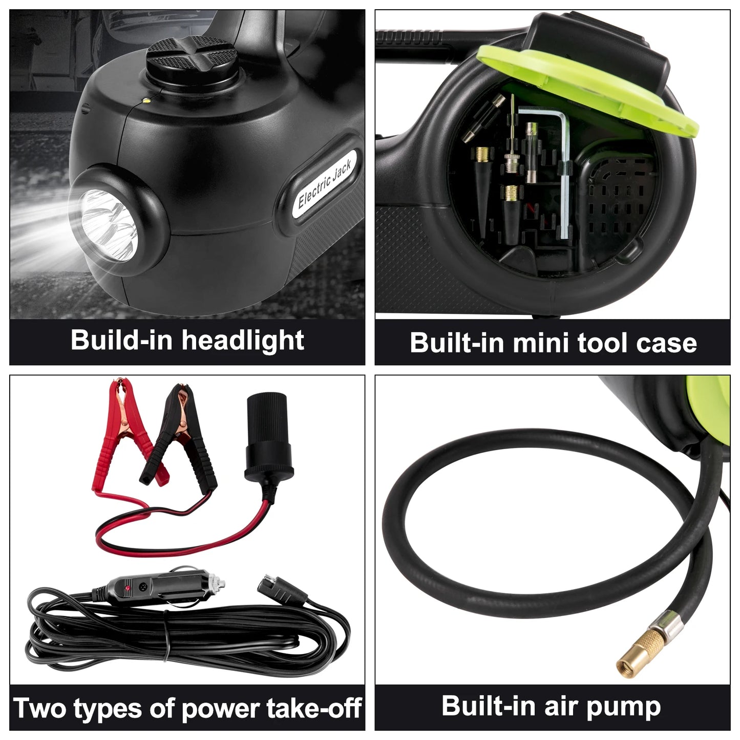 SucceBuy Kit cric de voiture électrique 5T 12V + Clé à chocs, cric hydraulique portable 5 tonnes avec LED et compresseur intégré 13,5–36 cm pour levage et réparation de pneus