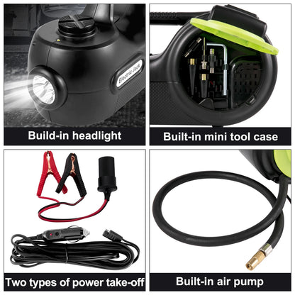 SucceBuy Kit cric de voiture électrique 5T 12V + Clé à chocs, cric hydraulique portable 5 tonnes avec LED et compresseur intégré 13,5–36 cm pour levage et réparation de pneus