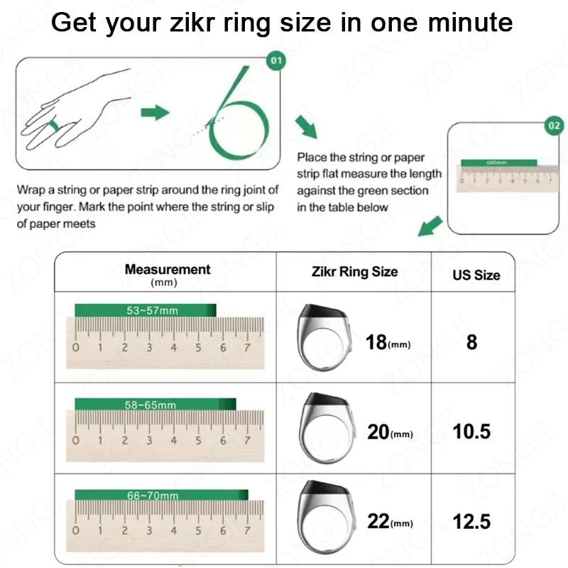 IQibla Smart Zikr Ring – Bague connectée de zikr, louange Tasbih, compteur électronique pour musulmans, heure de prière, rappel par vibration, étanche