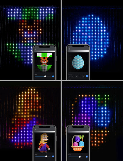 Rideau lumineux LED intelligent RGB – guirlande musique programmable – fenêtre & salle de fêtes, 3x3m, 2x2m, 1x1m