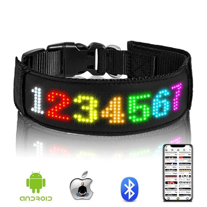 Collier LED personnalisable pour Chien – Sécurité Nocturne Multilingue avec Affichage RGB