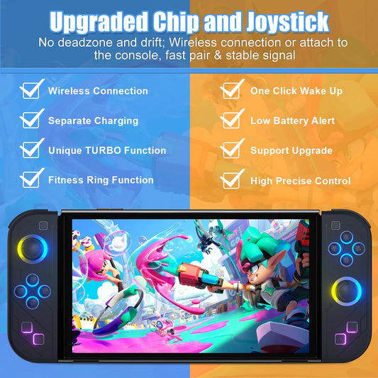 Manette Joy Pad sans fil RGB pour Nintendo Switch, Lite, OLED, PC – Fonction Turbo, Gyroscope 6 axes, Effet Hall anti-dérive