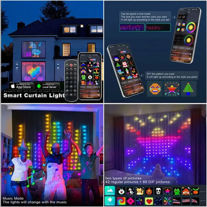 Rideau lumineux LED intelligent RGB – guirlande musique programmable – fenêtre & salle de fêtes, 3x3m, 2x2m, 1x1m