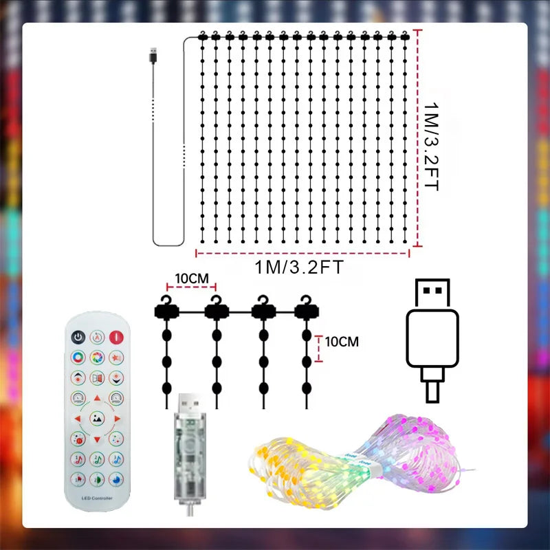 Rideau lumineux LED intelligent, 1 ou 2 pièces – guirlande féerique connectée, synchronisation musique & DIY, étanche