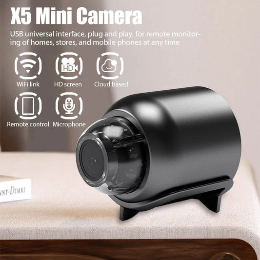 Mini caméra WiFi 1080P X5 – Vision nocturne infrarouge – Détection mouvement – Surveillance maison, enfants, animaux – Application iOS/Android