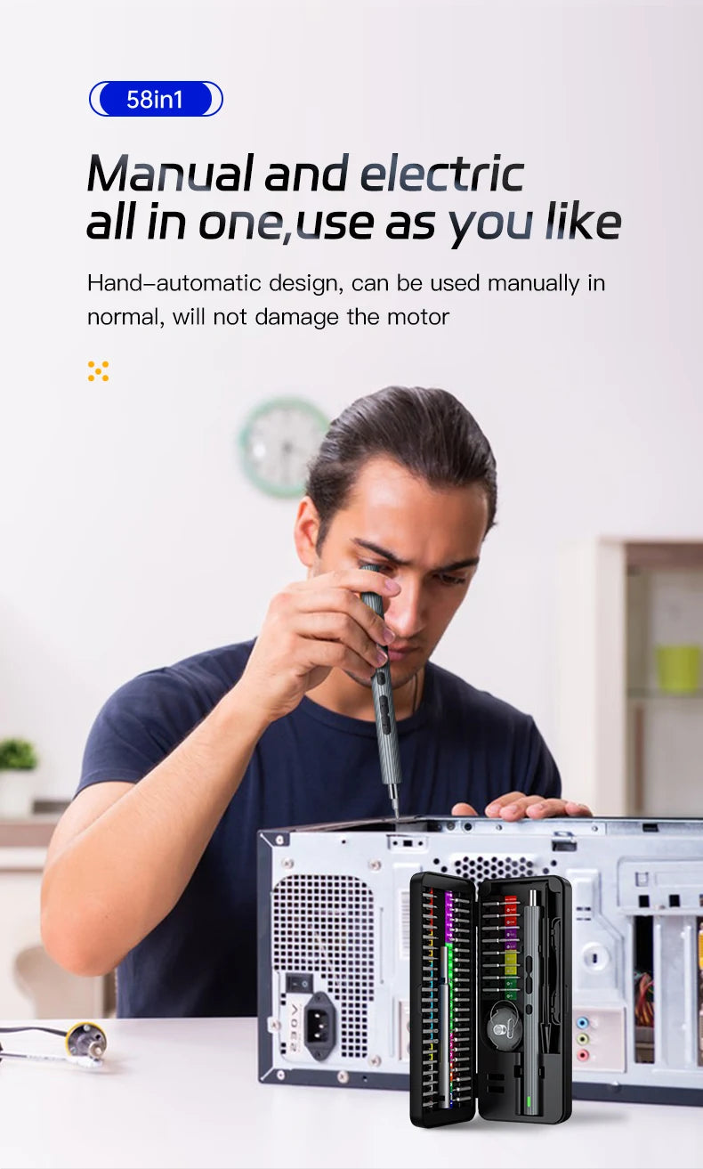 Kit Tournevis Électrique 58 en 1 Rechargeable – Ultra Précision, Réparation Express Smartphones, Montres & Appareils Xiaomi
