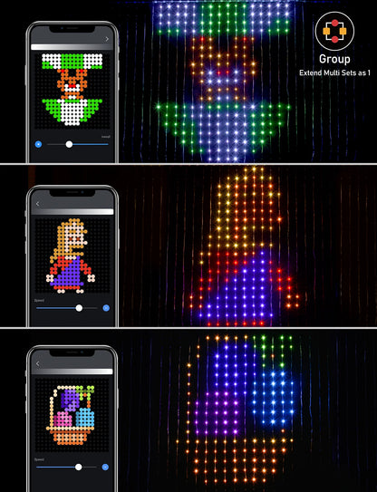 Rideau lumineux LED intelligent RGB – guirlande musique programmable – fenêtre & salle de fêtes, 3x3m, 2x2m, 1x1m