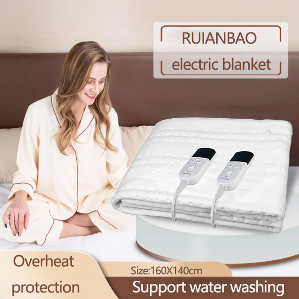RUIANBAO couverture chauffante double contrôle – couverture électrique 160×140 cm, minuterie coussin chauffant 220 V, matelas thermique lit plus chaud