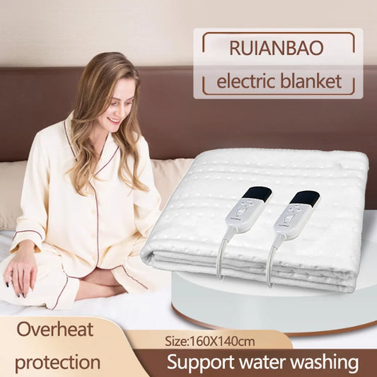 RUIANBAO couverture chauffante double contrôle – couverture électrique 160×140 cm, minuterie coussin chauffant 220 V, matelas thermique lit plus chaud