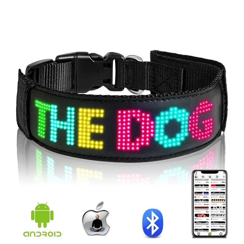 Collier LED personnalisable pour Chien – Sécurité Nocturne Multilingue avec Affichage RGB