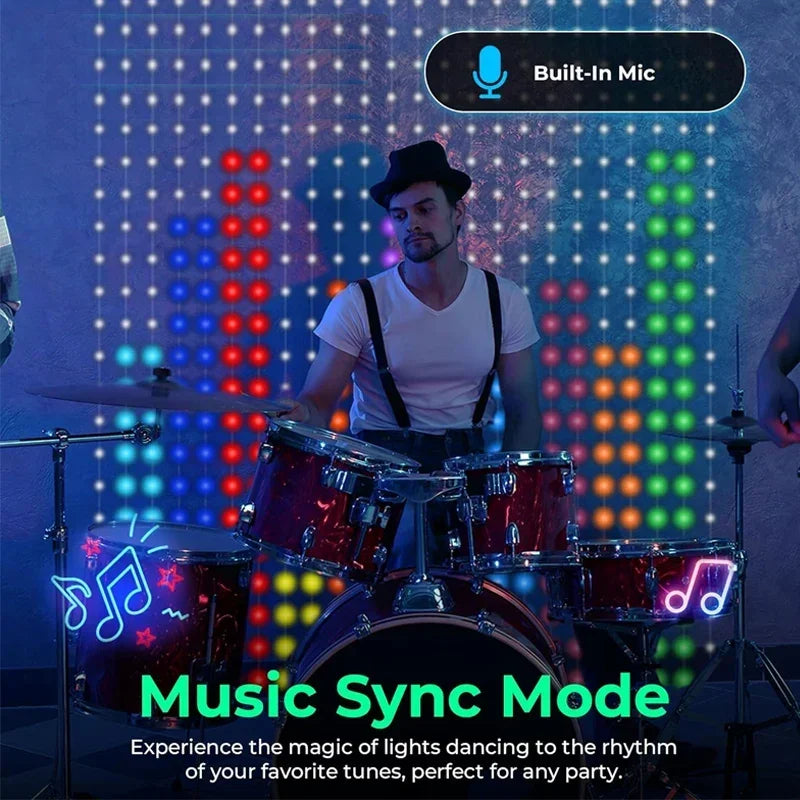 Rideau lumineux LED intelligent, 1 ou 2 pièces – guirlande féerique connectée, synchronisation musique & DIY, étanche