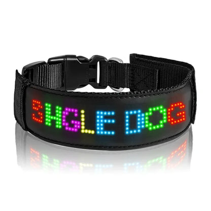 Collier LED personnalisable pour Chien – Sécurité Nocturne Multilingue avec Affichage RGB