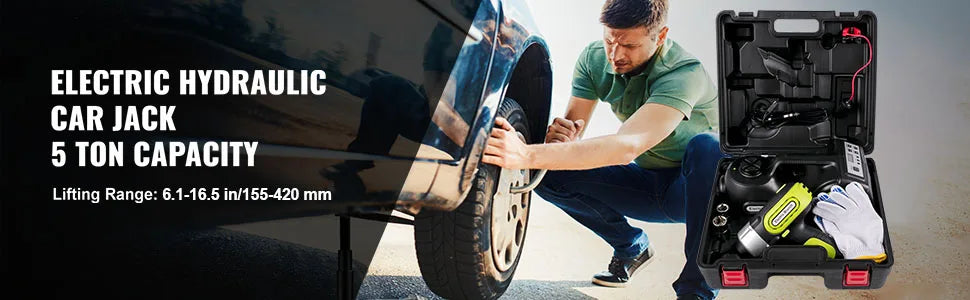 SucceBuy Kit cric de voiture électrique 5T 12V + Clé à chocs, cric hydraulique portable 5 tonnes avec LED et compresseur intégré 13,5–36 cm pour levage et réparation de pneus