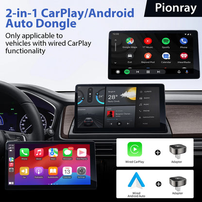 Adaptateur CarPlay sans fil Pionray 2 en 1 – Android Auto, WiFi 5Ghz, USB type-C/USB Plug & Play