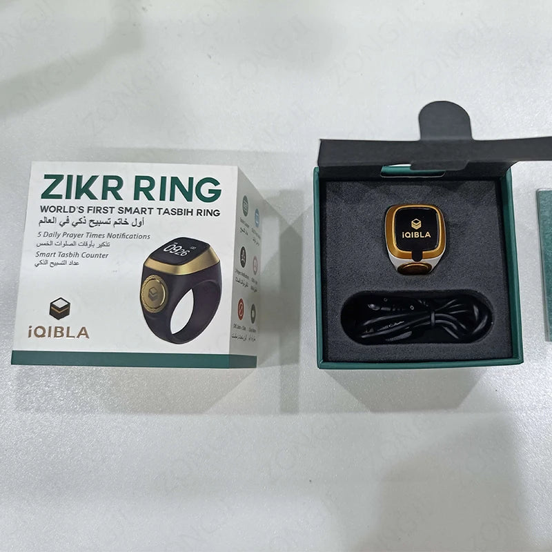 IQibla Smart Zikr Ring – Bague connectée de zikr, louange Tasbih, compteur électronique pour musulmans, heure de prière, rappel par vibration, étanche