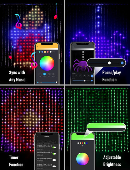 Rideau lumineux LED intelligent RGB – guirlande musique programmable – fenêtre & salle de fêtes, 3x3m, 2x2m, 1x1m