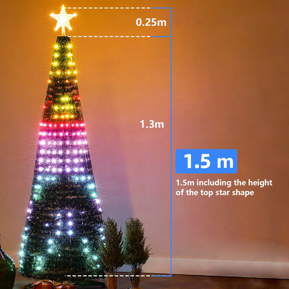 Lumière d’étoile de sapin de Noël intelligente RVB – minuterie à distance, application Bluetooth, guirlande LED magique