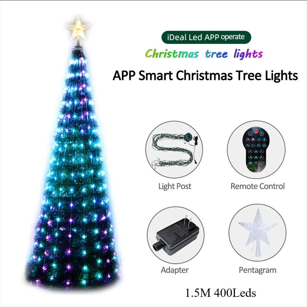 Lumière d’étoile de sapin de Noël intelligente RVB – minuterie à distance, application Bluetooth, guirlande LED magique