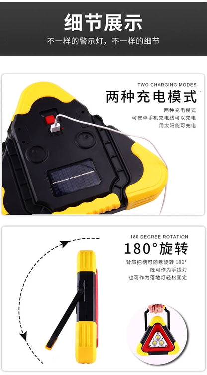 Trépied automobile panneau d’avertissement lumineux – Triangle réfléchissant LED – Feu de secours solaire véhicule – 2 tailles