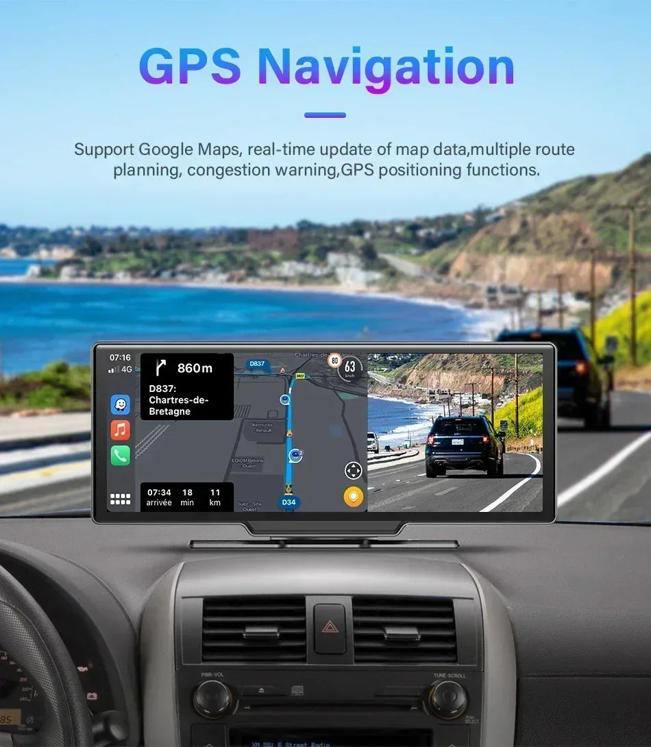 Écran Carplay Android Auto sans fil Srnubi 10.26” – 4K DVR tableau de bord, enregistreur double caméra, GPS