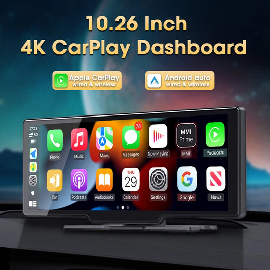 Écran Carplay Android Auto sans fil Srnubi 10.26” – 4K DVR tableau de bord, enregistreur double caméra, GPS