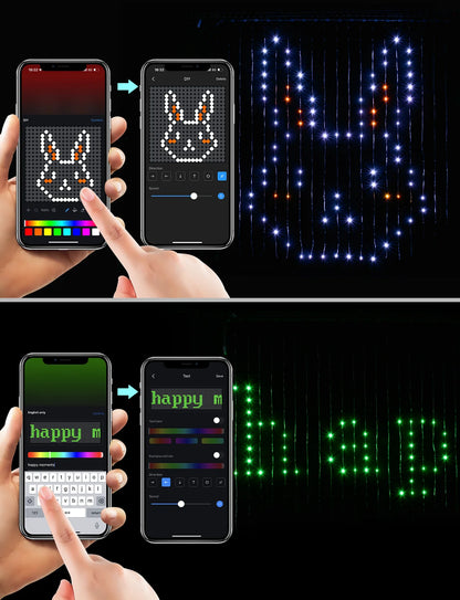 Rideau lumineux LED intelligent RGB – guirlande musique programmable – fenêtre & salle de fêtes, 3x3m, 2x2m, 1x1m