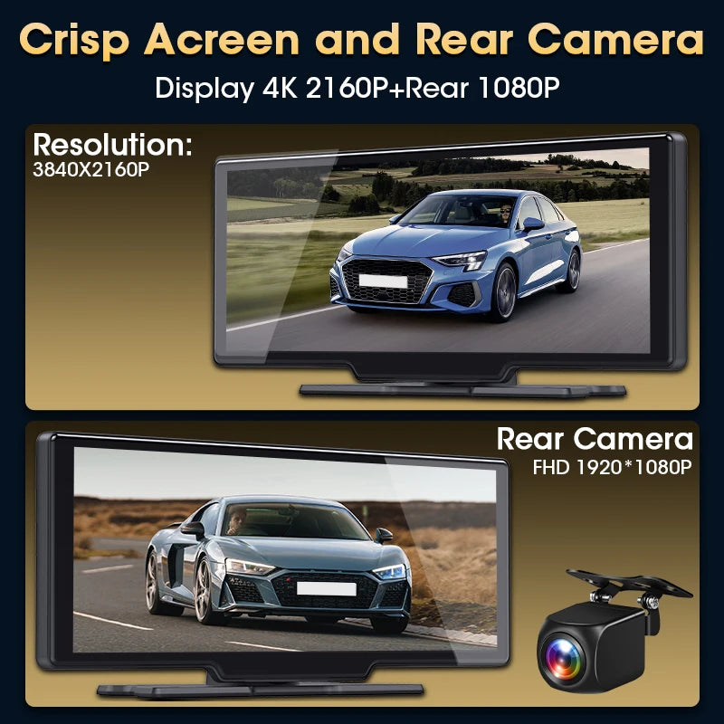 Écran Carplay Android Auto sans fil Srnubi 10.26” – 4K DVR tableau de bord, enregistreur double caméra, GPS