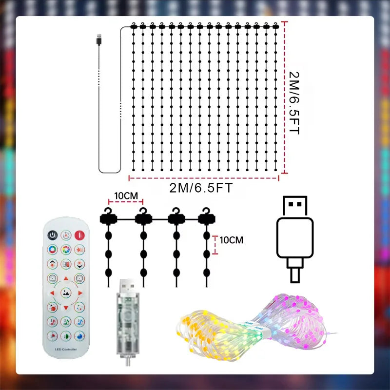 Rideau lumineux LED intelligent, 1 ou 2 pièces – guirlande féerique connectée, synchronisation musique & DIY, étanche