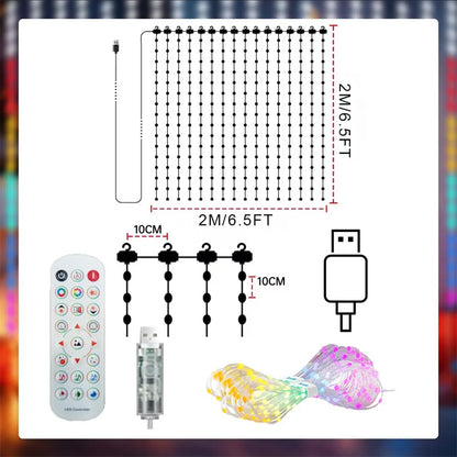 Rideau lumineux LED intelligent, 1 ou 2 pièces – guirlande féerique connectée, synchronisation musique & DIY, étanche