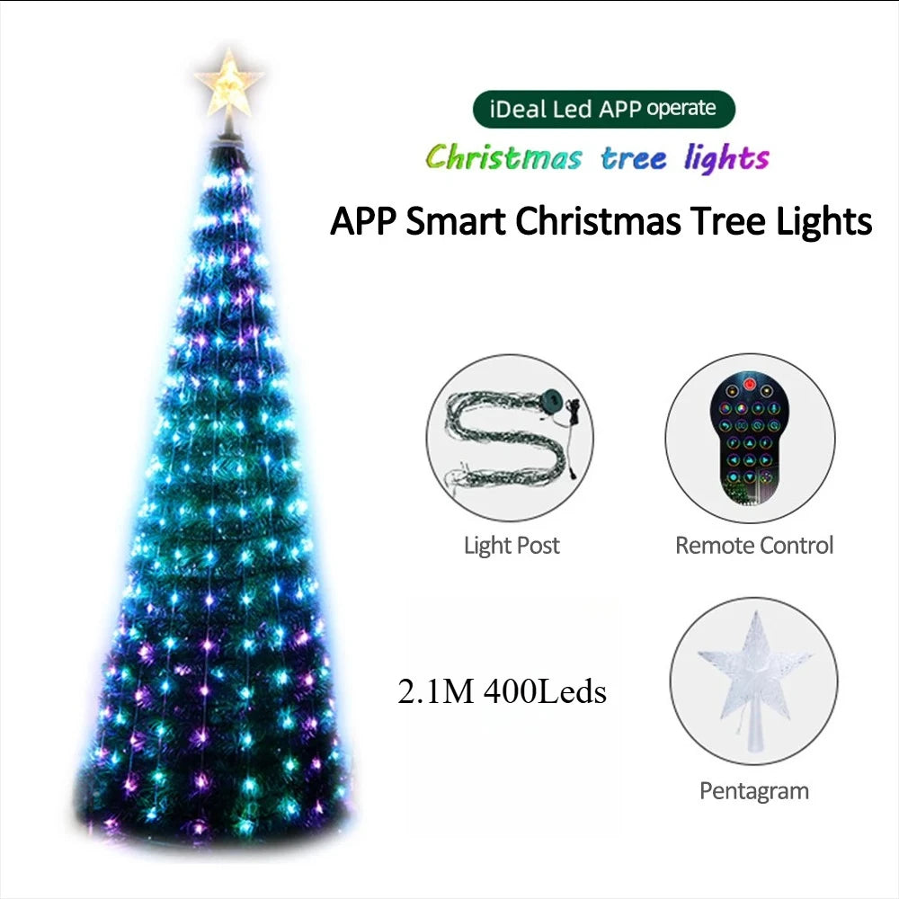 Lumière d’étoile de sapin de Noël intelligente RVB – minuterie à distance, application Bluetooth, guirlande LED magique