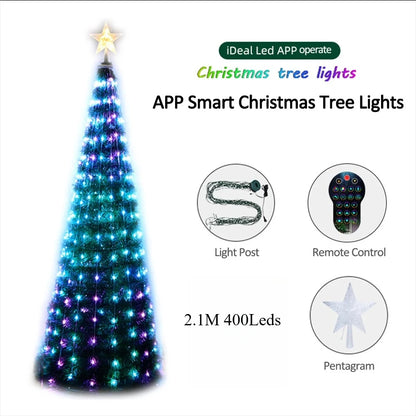 Lumière d’étoile de sapin de Noël intelligente RVB – minuterie à distance, application Bluetooth, guirlande LED magique
