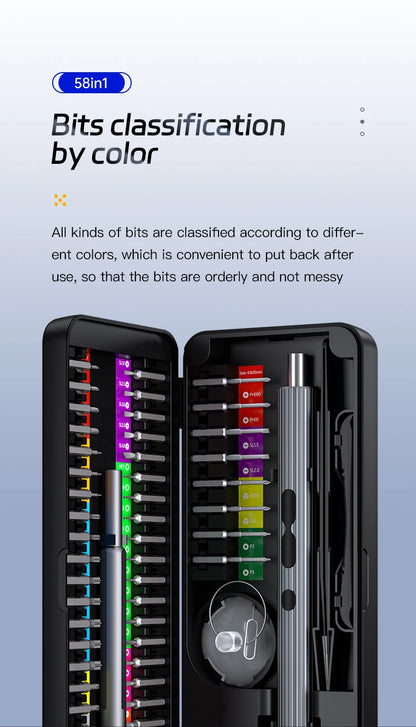 Kit Tournevis Électrique 58 en 1 Rechargeable – Ultra Précision, Réparation Express Smartphones, Montres & Appareils Xiaomi