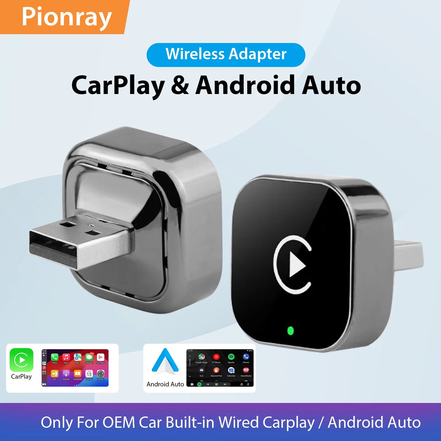 Adaptateur CarPlay sans fil Pionray 2 en 1 – Android Auto, WiFi 5Ghz, USB type-C/USB Plug & Play