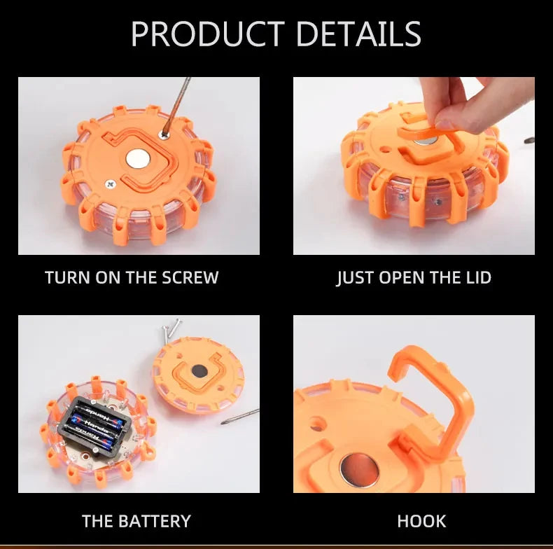 Balise LED magnétique d'urgence pour voiture – stroboscope avertisseur, lumière de sécurité, orange/bleu