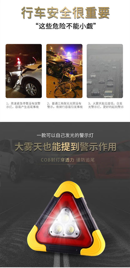 Trépied automobile panneau d’avertissement lumineux – Triangle réfléchissant LED – Feu de secours solaire véhicule – 2 tailles
