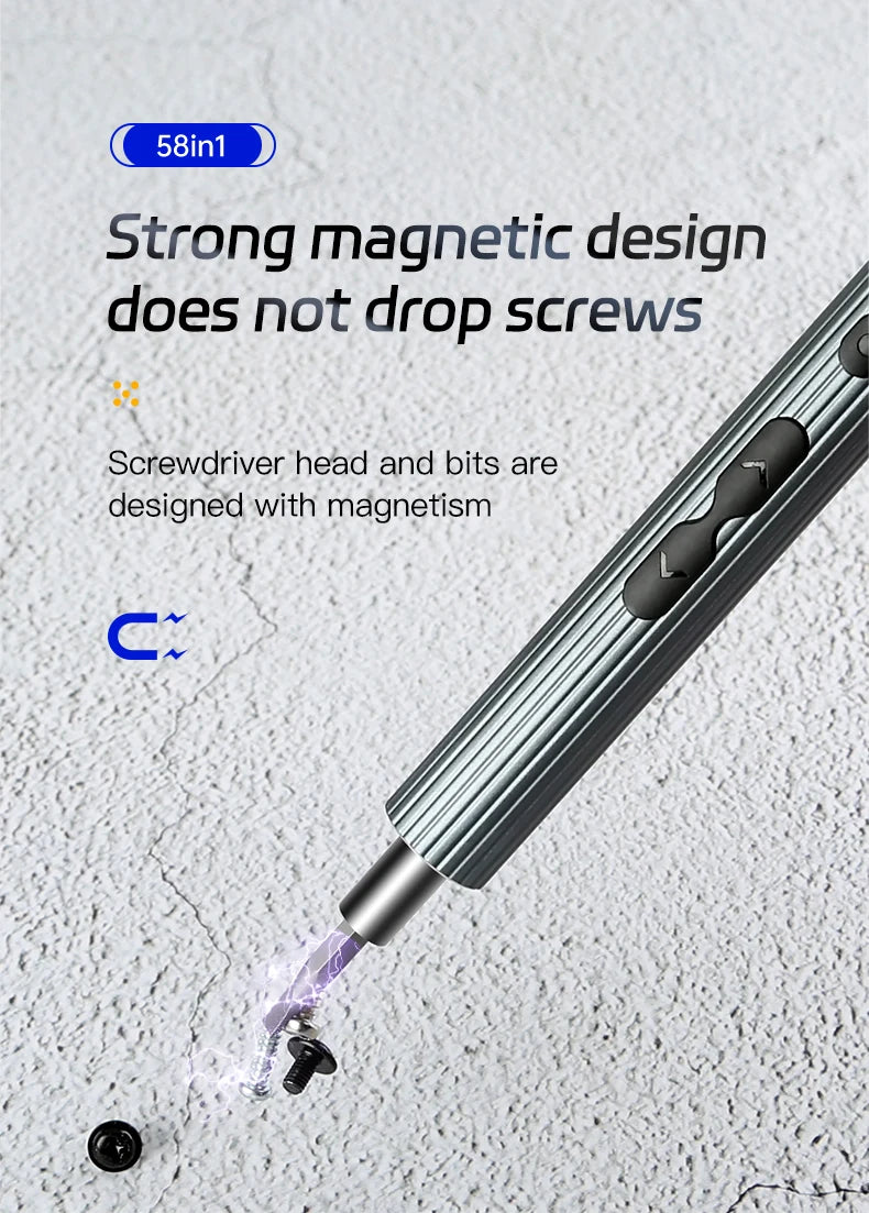 Kit Tournevis Électrique 58 en 1 Rechargeable – Ultra Précision, Réparation Express Smartphones, Montres & Appareils Xiaomi