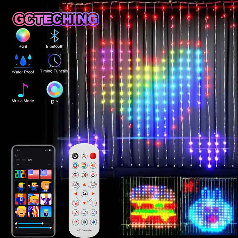 Rideau lumineux LED intelligent RGB – guirlande musique programmable – fenêtre & salle de fêtes, 3x3m, 2x2m, 1x1m