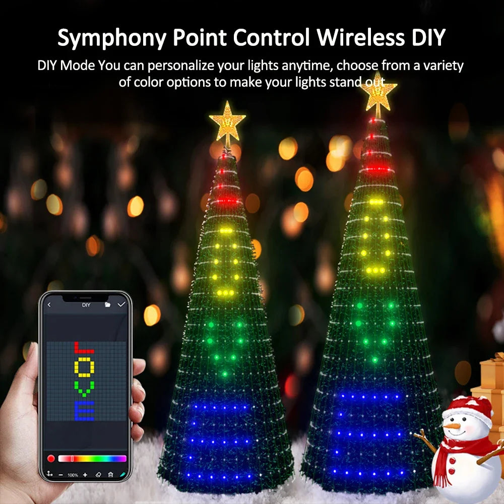 Lumière d’étoile de sapin de Noël intelligente RVB – minuterie à distance, application Bluetooth, guirlande LED magique