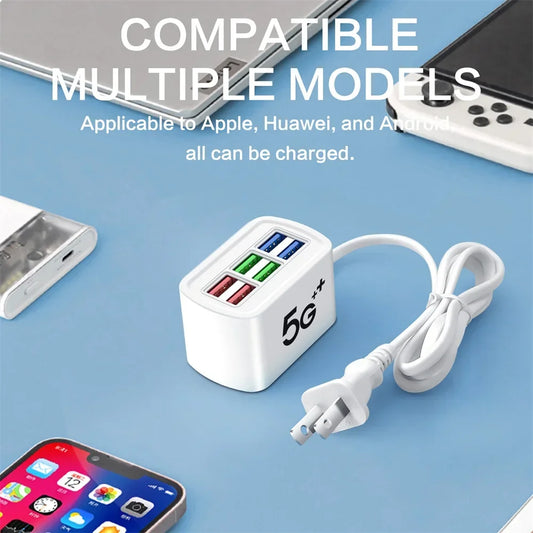 Chargeur USB rapide 6 en 1 multiprise - Station bureau, cordon 1m, adaptateur HUB USB, prises EU/US